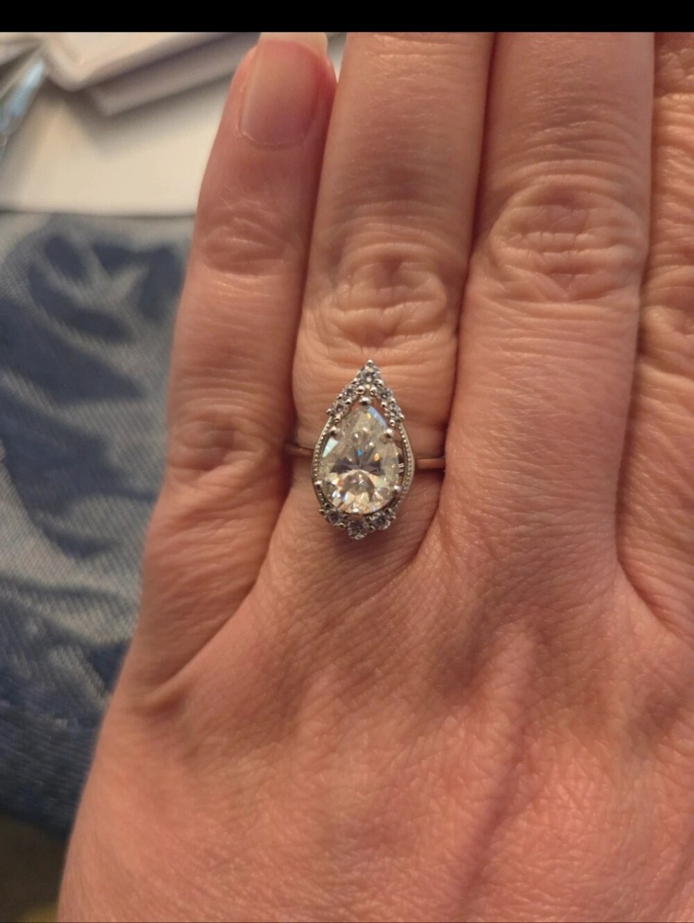 Pear-Shaped Halo Solitaire Ring in Silver with Clear Crystal